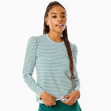 Addison Bay Fairmount Long Sleeve in Super White/Ivy Stripe