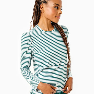 Addison Bay Fairmount Long Sleeve in Super White/Ivy Stripe