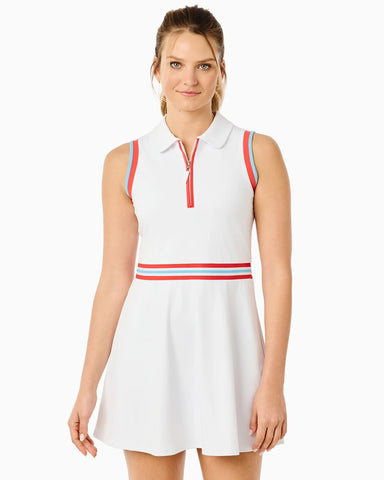Addison Bay Fairway Active Dress in Super White/Ruby at Baseline Social