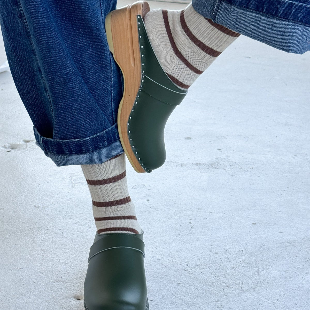 Le Bon Shoppe Striped Boyfriend Sock in Flax Stripe