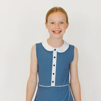 Courtside Kids Girls Batters Box Gingham Dress in Navy and White