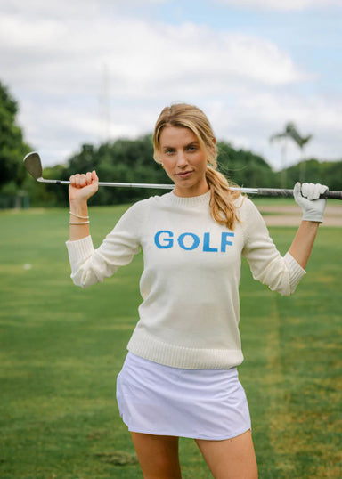 Ellsworth+Ivey Classic Golf Crewneck in Cornflower/Ivory at Baseline Social
