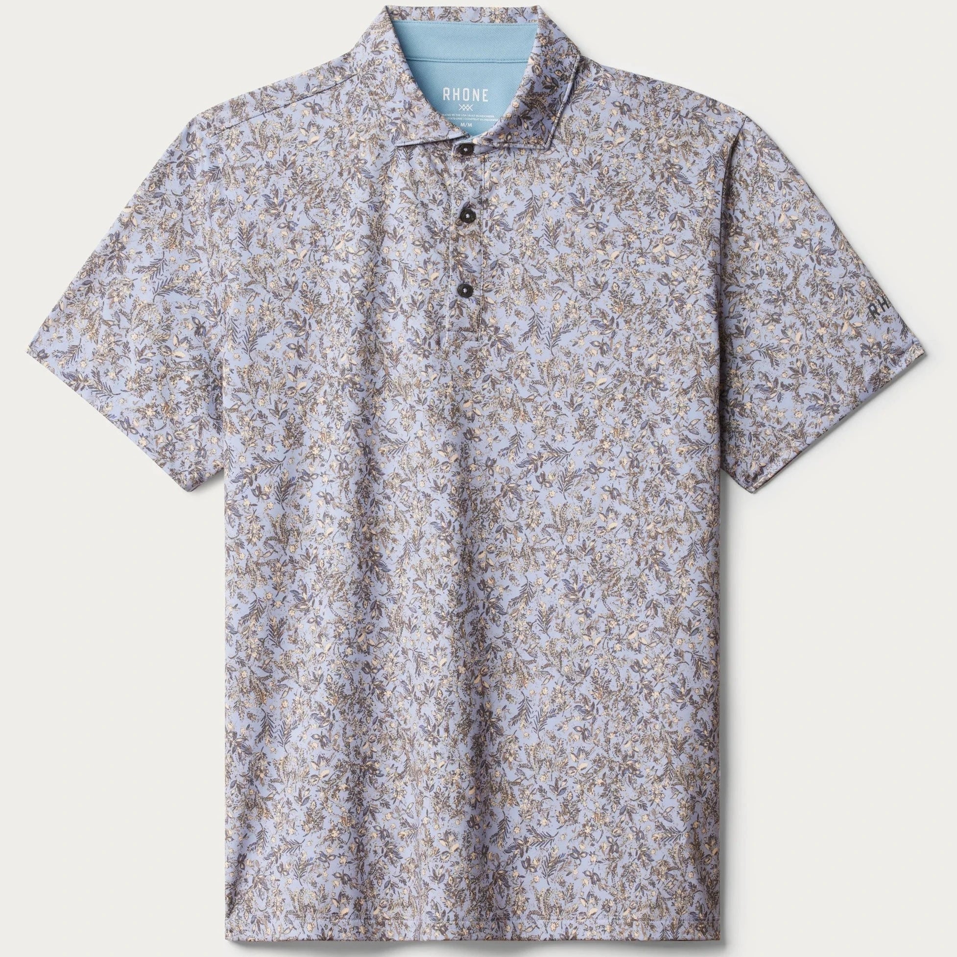 Rhone Golf Sport Polo Spread Collar in Dusty Blue Floral