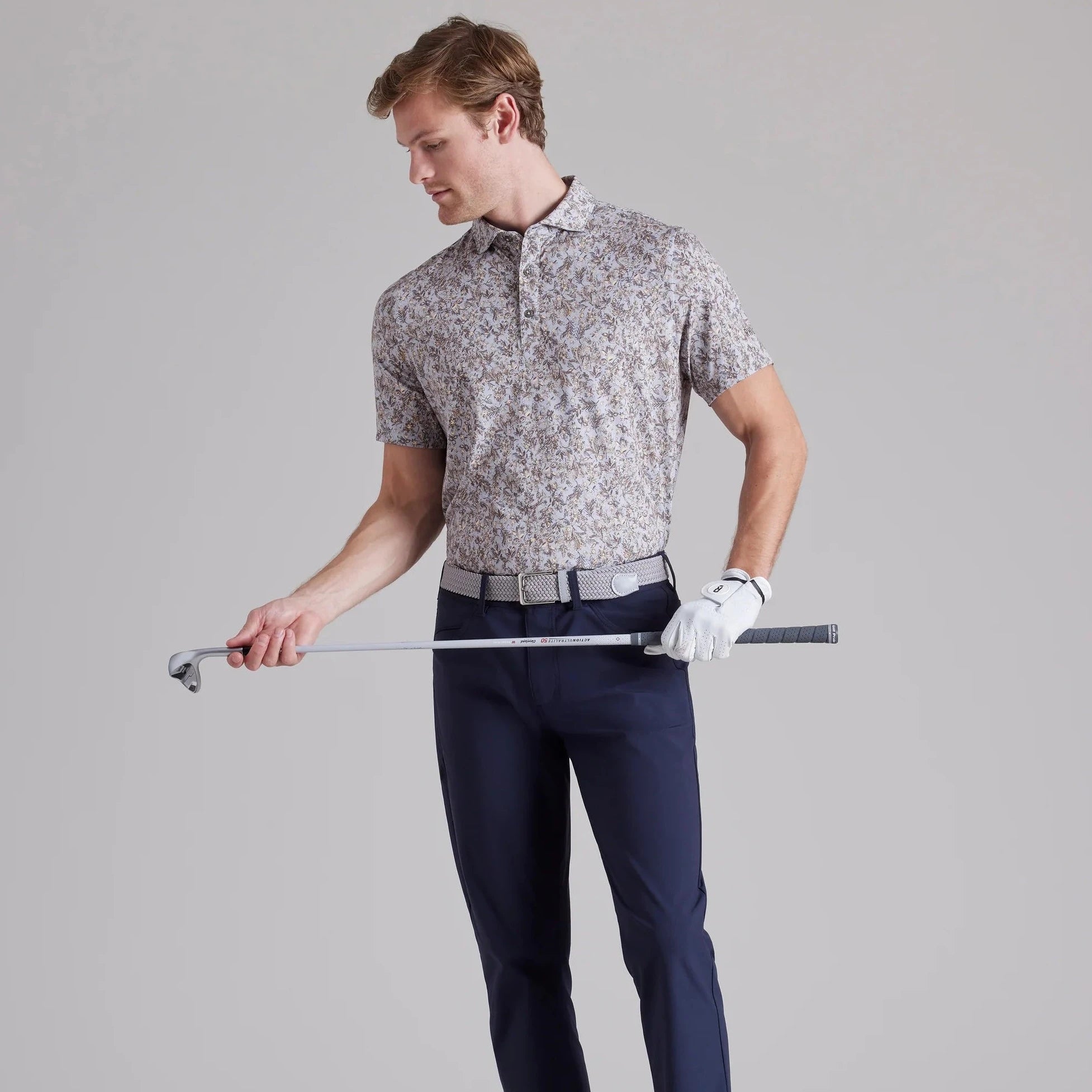 Rhone Golf Sport Polo Spread Collar in Dusty Blue Floral