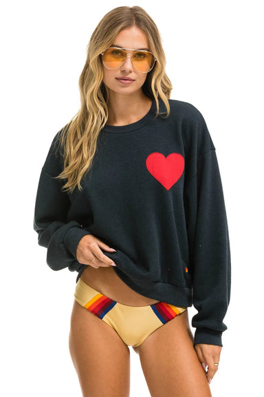 Aviator Nation Heart Stitch Relaxed Crew in Charcoal at Baseline Social