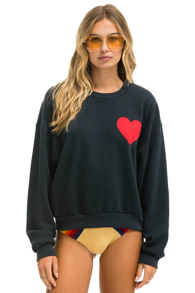 Aviator Nation Heart Stitch Relaxed Crew in Charcoal at Baseline Social