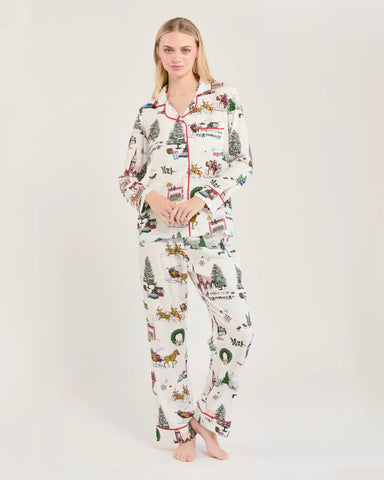 Katie Kime Holiday Toile Long Sleeve Pajama Pants Set at Baseline Social