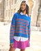Junior Carlyle Crewneck Sweater in Harbor Blue/Plum Stripe
