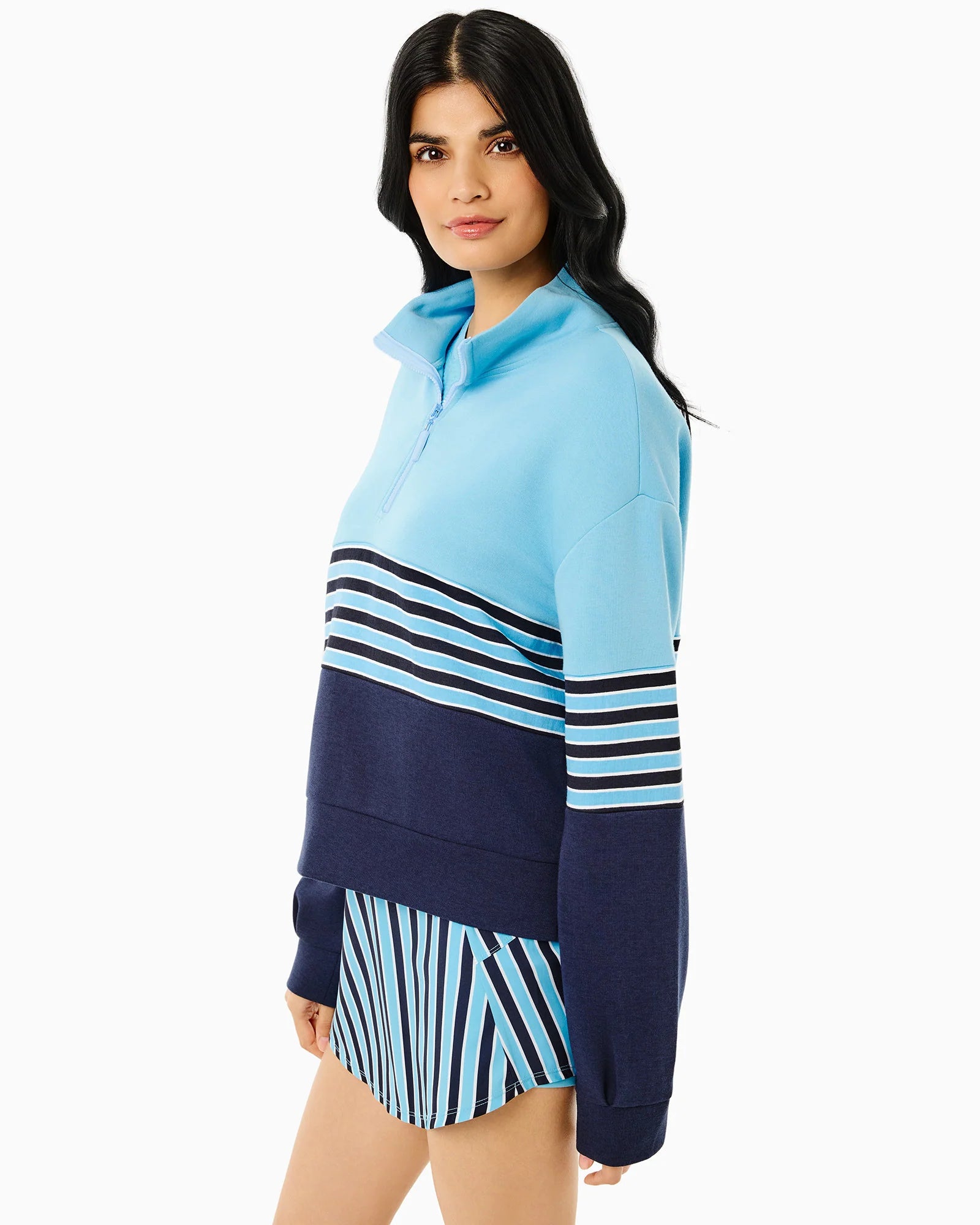 Addison Bay JV Quarter Zip in Vintage Blue/Ivy/Cabana Stripe at Baseline Social