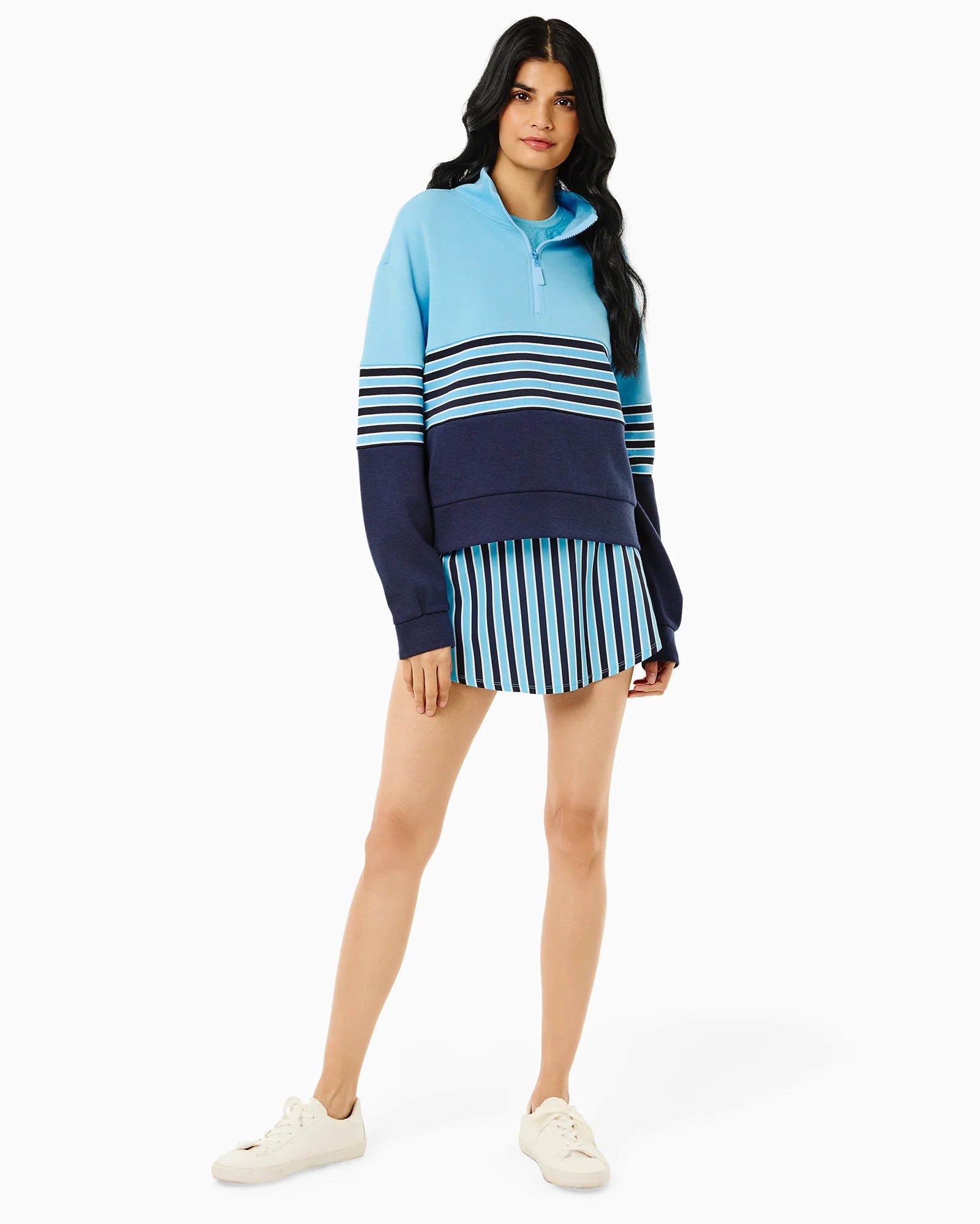 Addison Bay JV Quarter Zip in Vintage Blue/Ivy/Cabana Stripe at Baseline Social