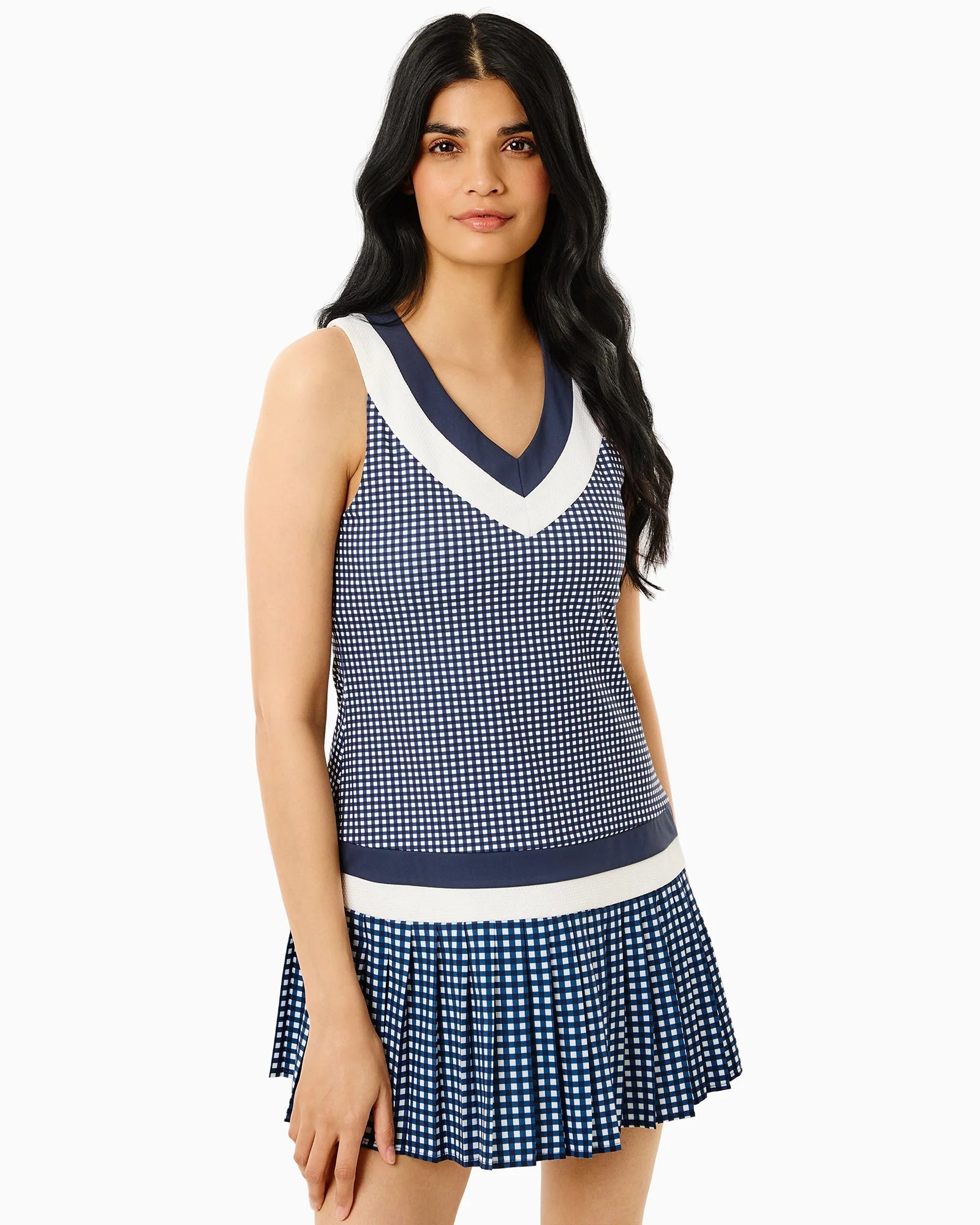 Addison Bay Match Active Dress in Navy Gingham at Baseline Social