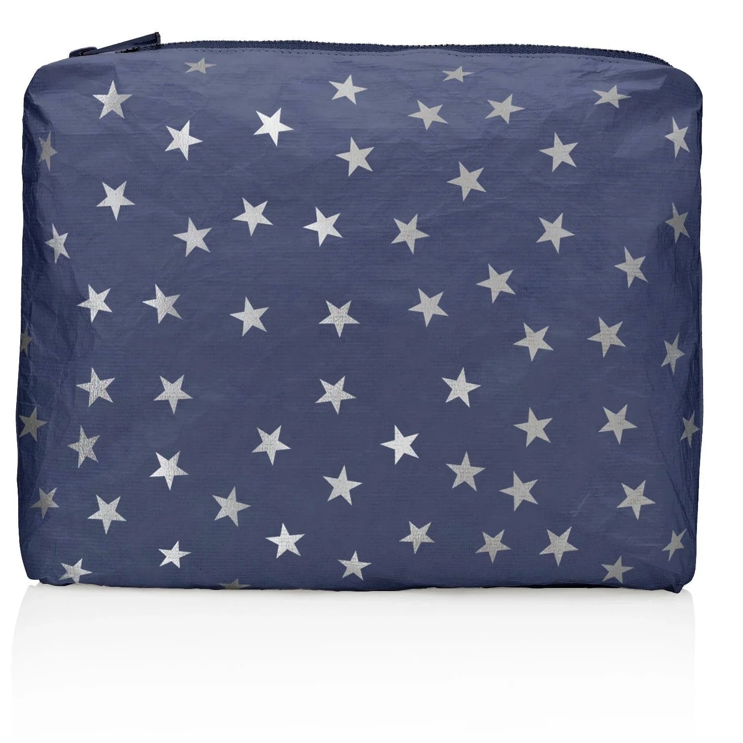 Medium Zipper Bag in Shimmer Navy with Silver Stars