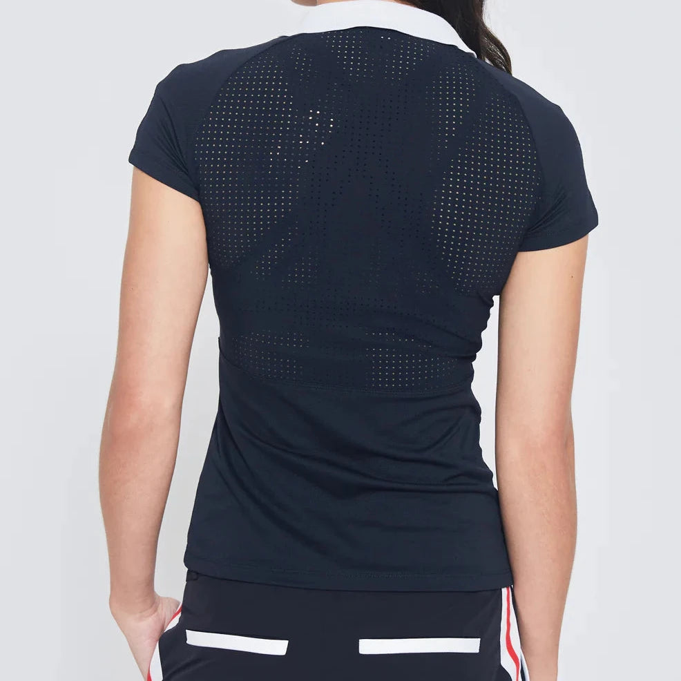 L'Etoile Mesh Zip Performance Polo in Navy