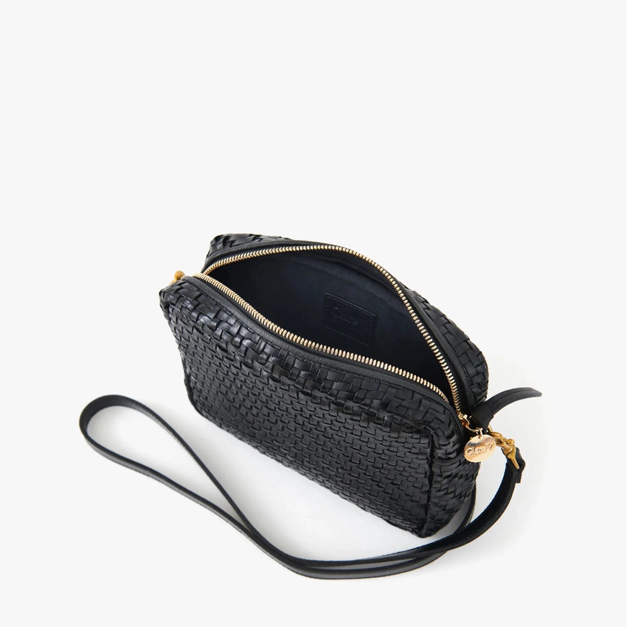 Clare V. Midi Sac in Woven Black Zig Zag