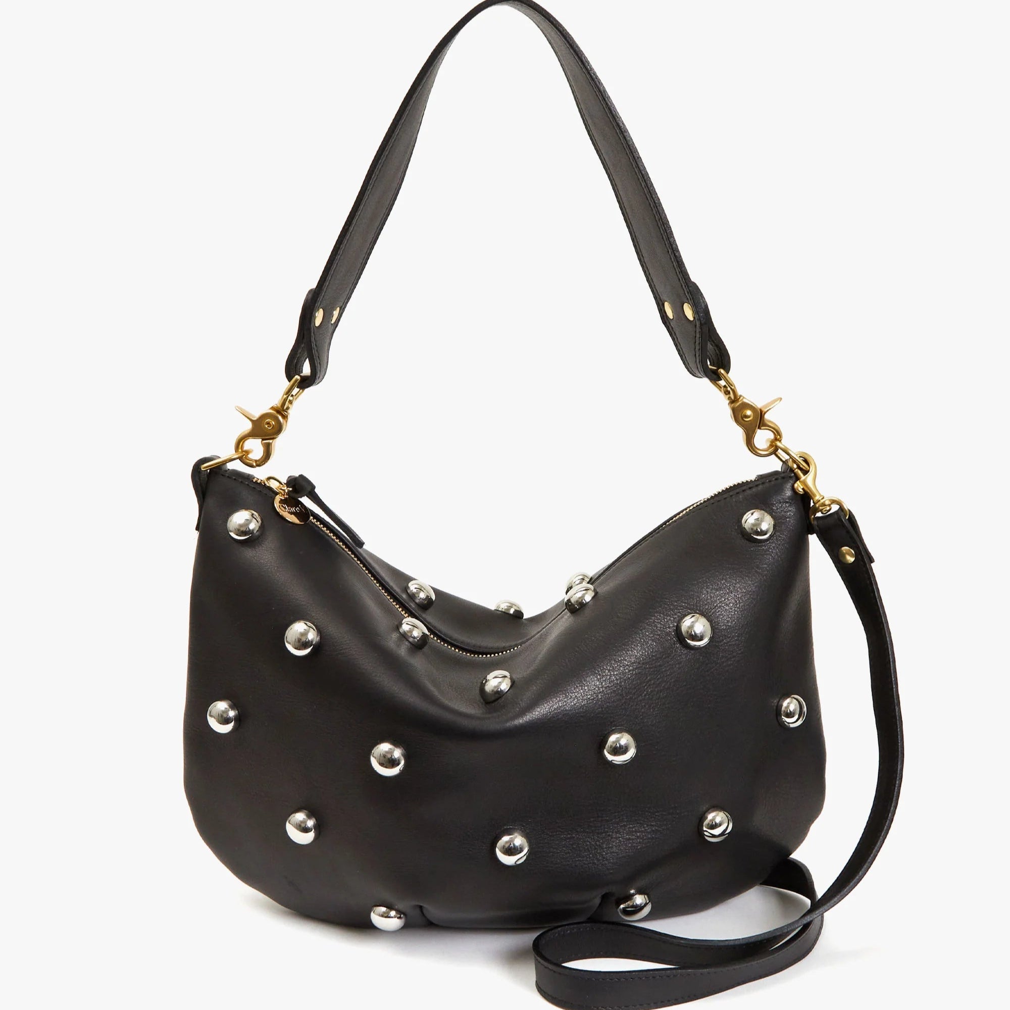 Clare V. Moyen Messenger in Black Naturelle with Studs