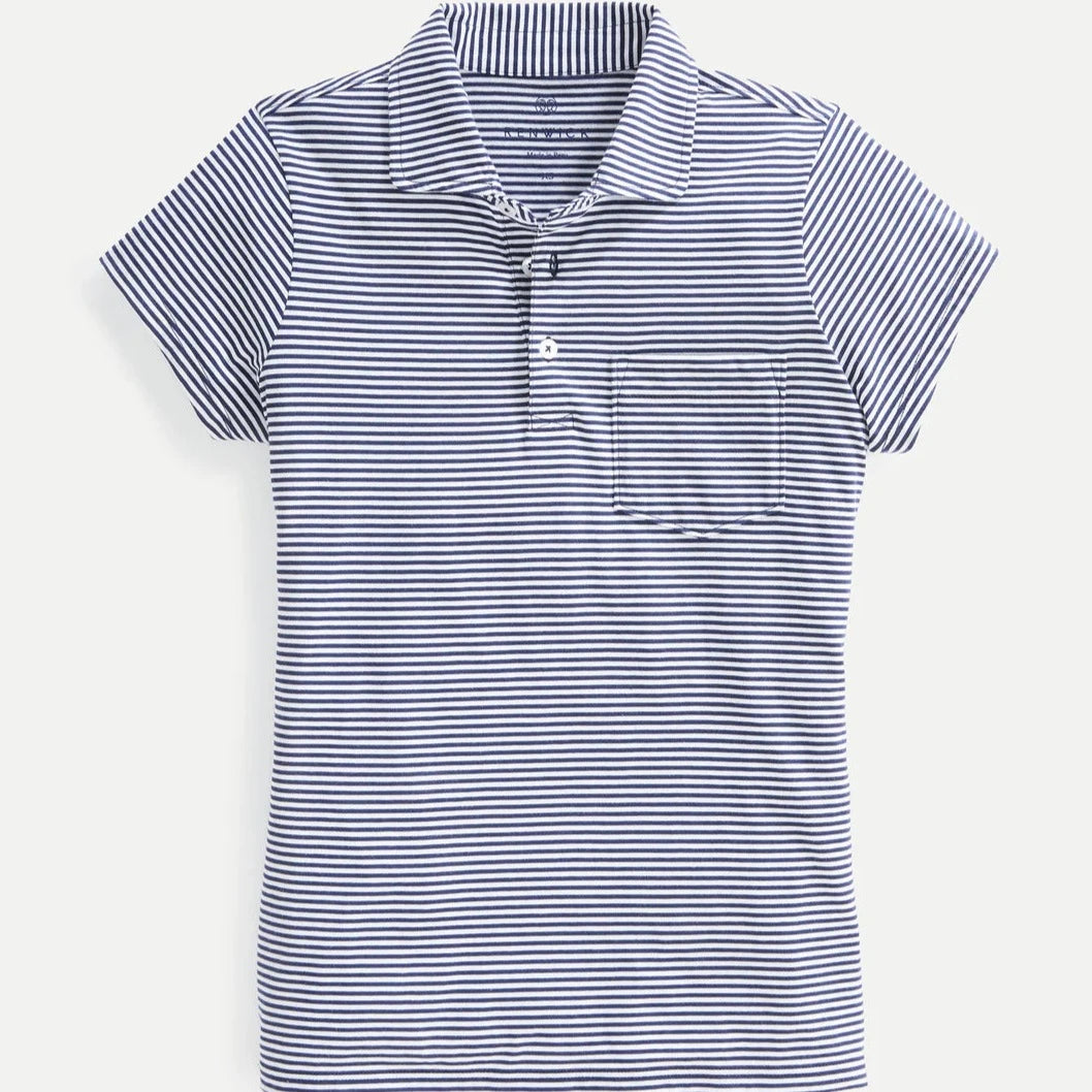 Renwick Short Sleeve Polo in Navy/White Stripe