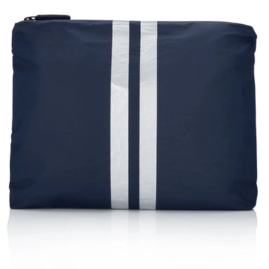 Medium Zipper Pack in Navy with Silver Stripes