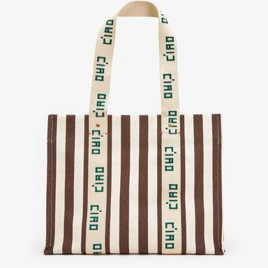 Varley Noemie Tote in Natural & Mocha Striped Canvas