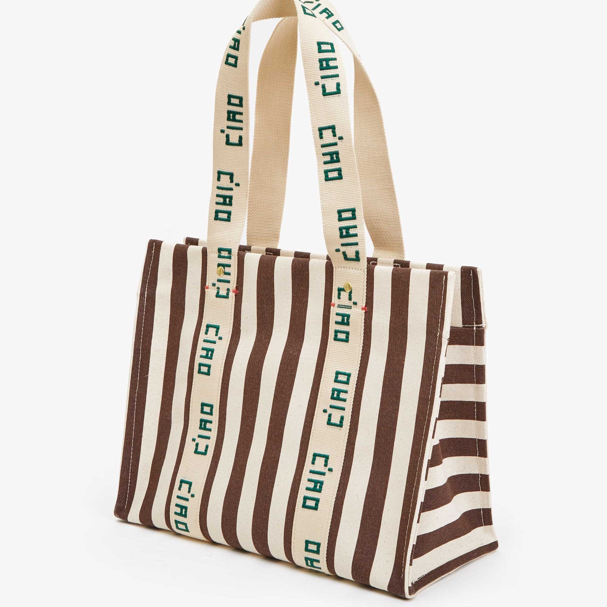 Varley Noemie Tote in Natural & Mocha Striped Canvas