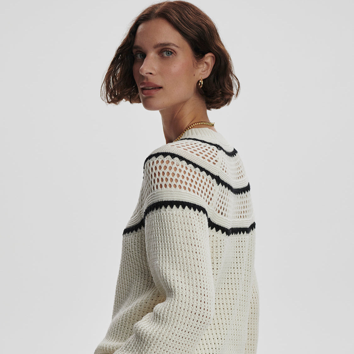 Varley Padburry Pointelle Knit Sweater in Egret