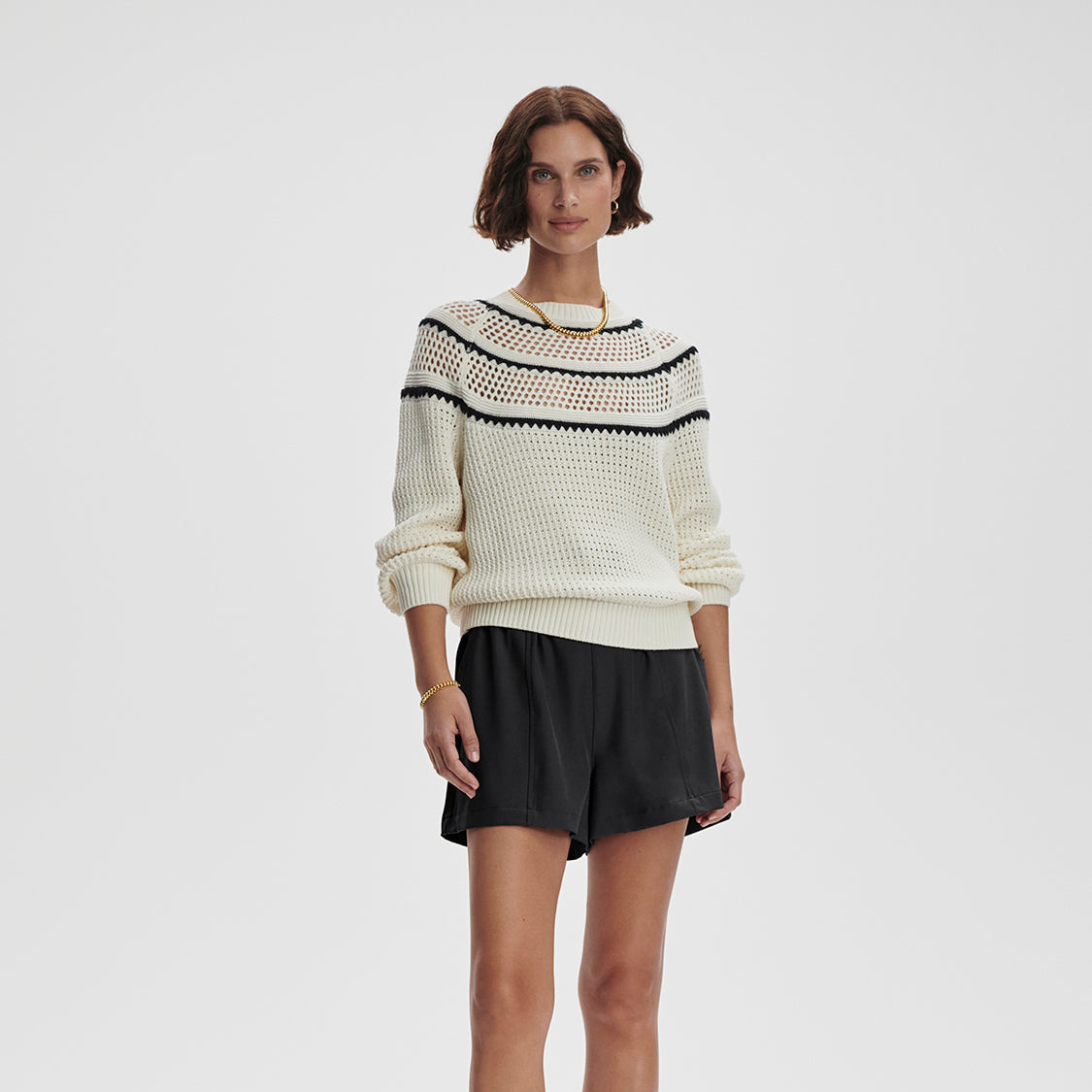 Varley Padburry Pointelle Knit Sweater in Egret