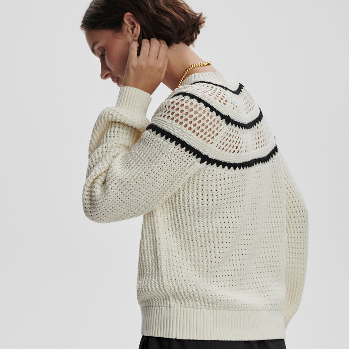 Varley Padburry Pointelle Knit Sweater in Egret