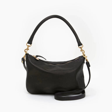 Clare V. Petite Moyen Messenger in Black Leather