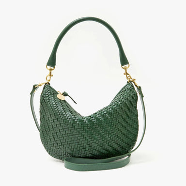 Clare V. Petite Moyen Messenger in Evergreen Woven Zig Zag