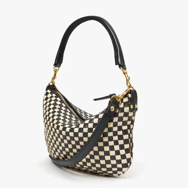 Clare V. Petit Moyen Messenger in Black & Cream Woven Checker