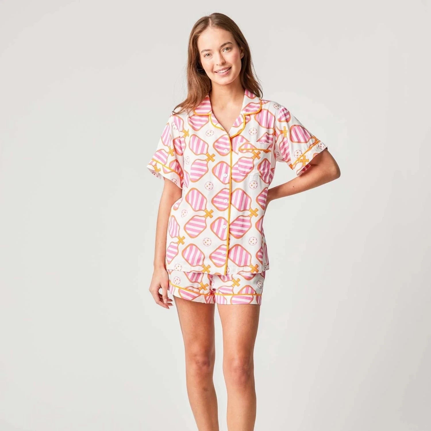 Katie Kime Pickleball Pajama Short Set in Pink