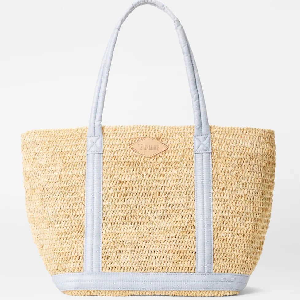 MZ Wallace Medium Raffia Tote in Raffia/Chambray