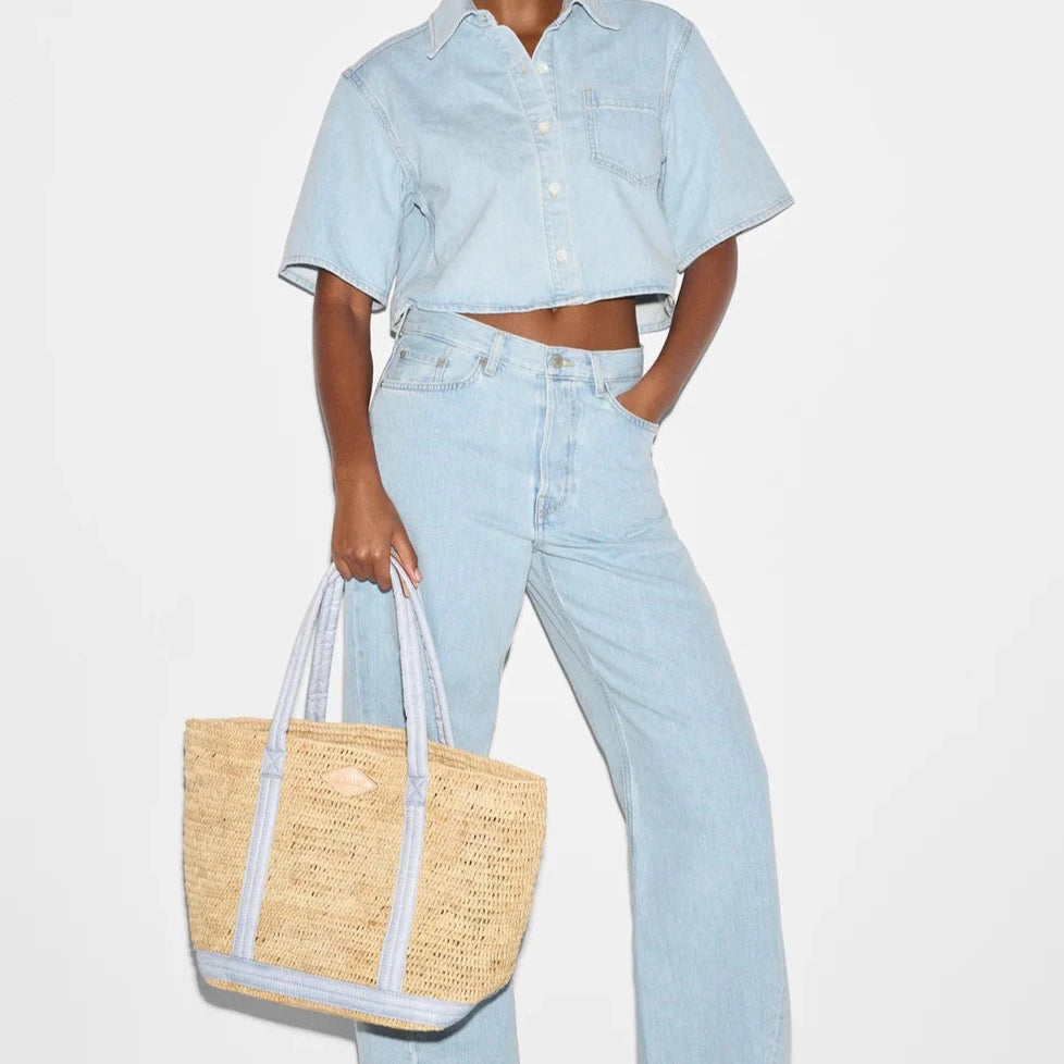 MZ Wallace Medium Raffia Tote in Raffia/Chambray