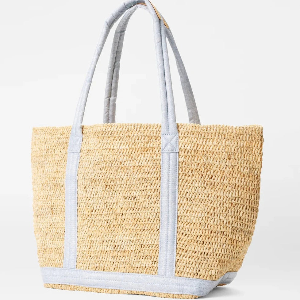 MZ Wallace Medium Raffia Tote in Raffia/Chambray