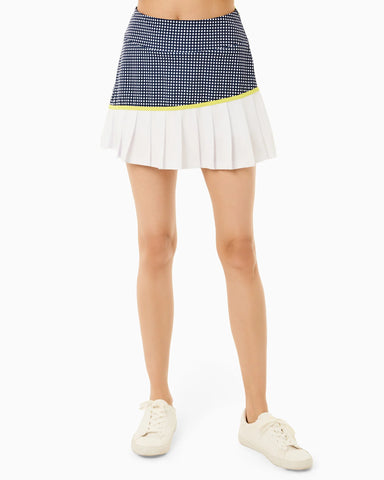 Addison Bay Rally Skort in Navy Gingham/Chartreuse at Baseline Social