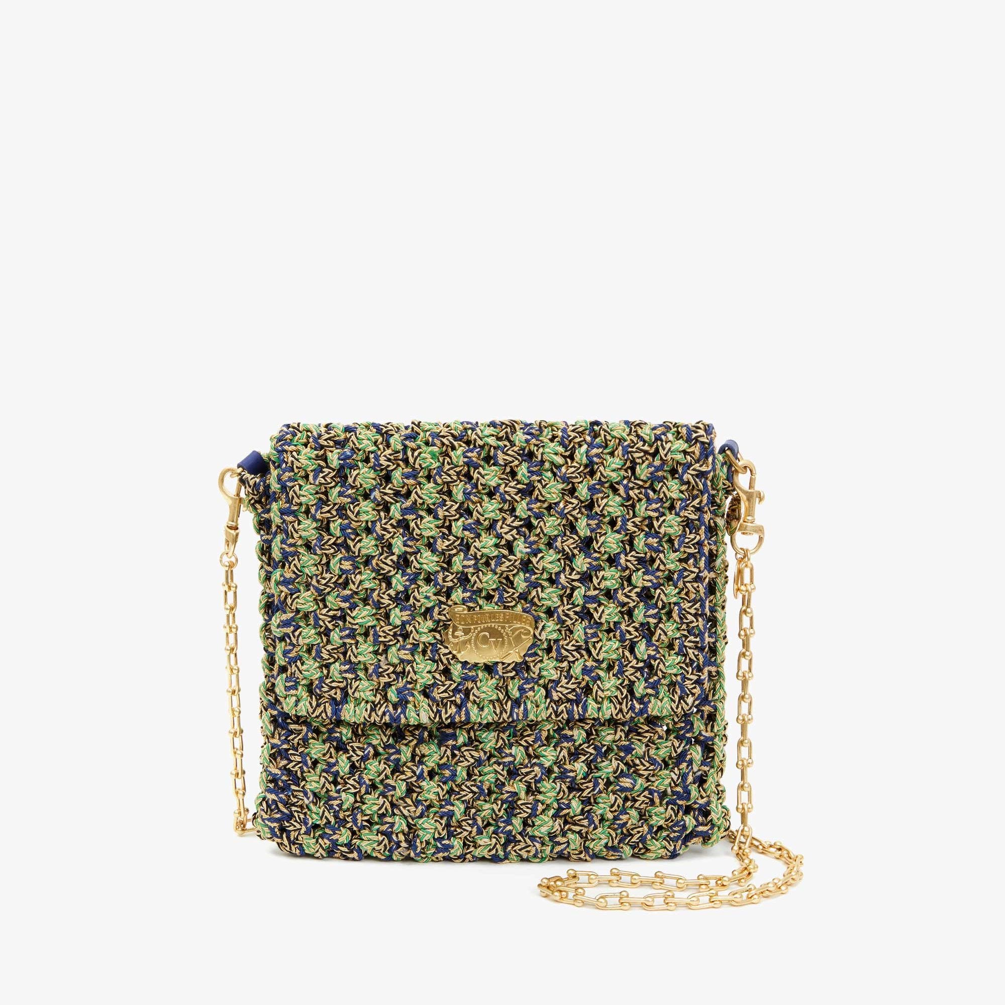 Clare V. Ramya Bag in Green and Navy Metallic Crochet