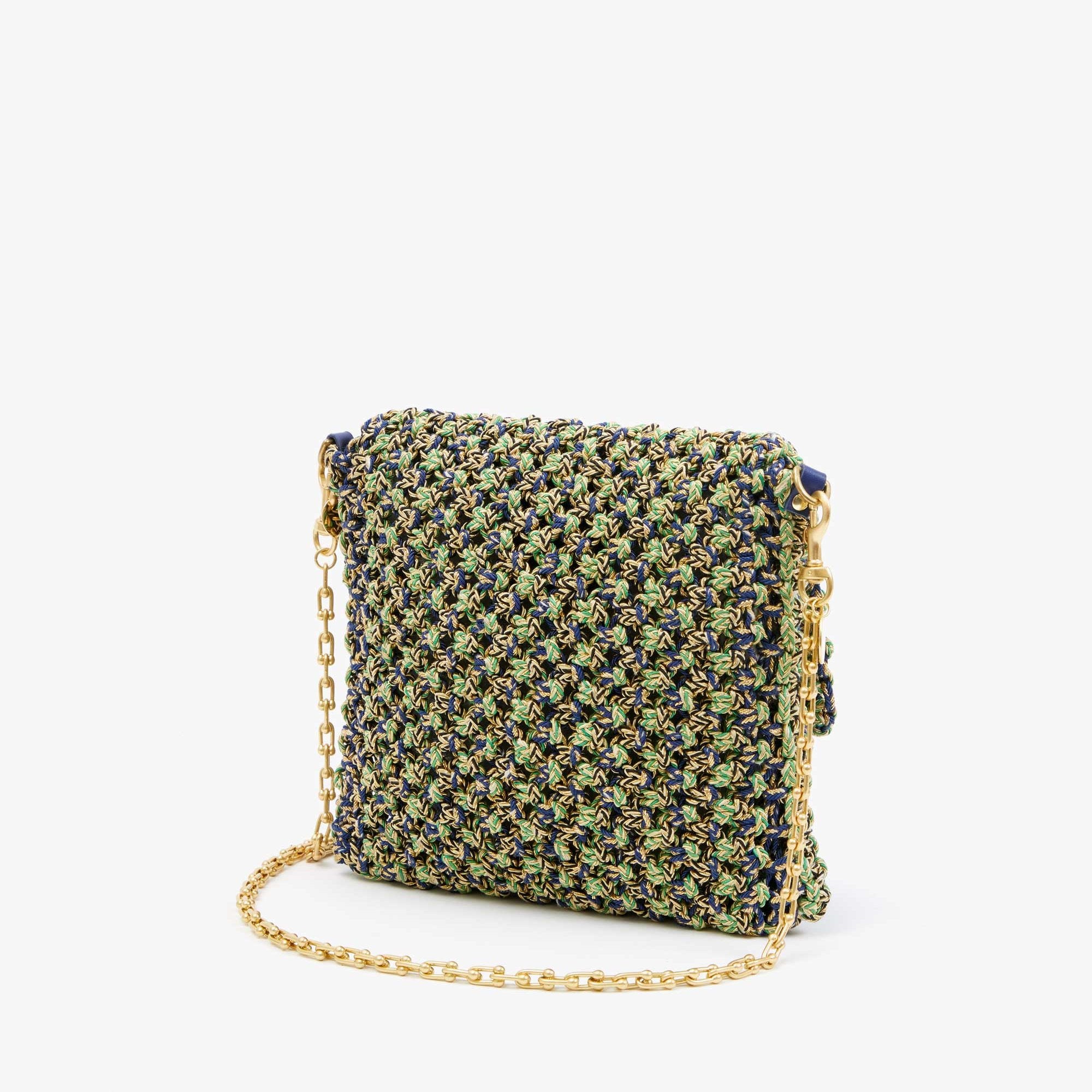 Clare V. Ramya Bag in Green and Navy Metallic Crochet