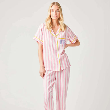 Katie Kime Retro Stripe Pajama Pants Set in Pink