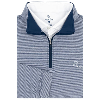 Rhoback The Riva Heather Stripe Performance Q-Zip in Fleet Navy/White