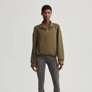 Varley Sian Cropped Half Zip Midlayer in Dark Olive