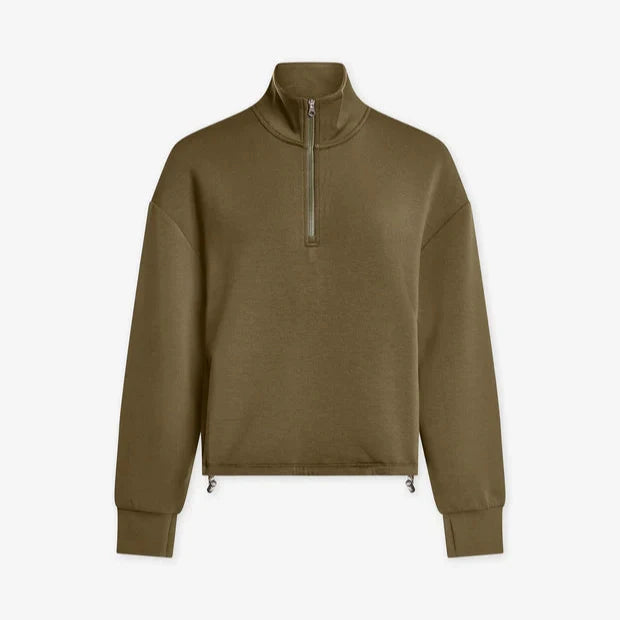 Varley Sian Cropped Half Zip Midlayer in Dark Olive