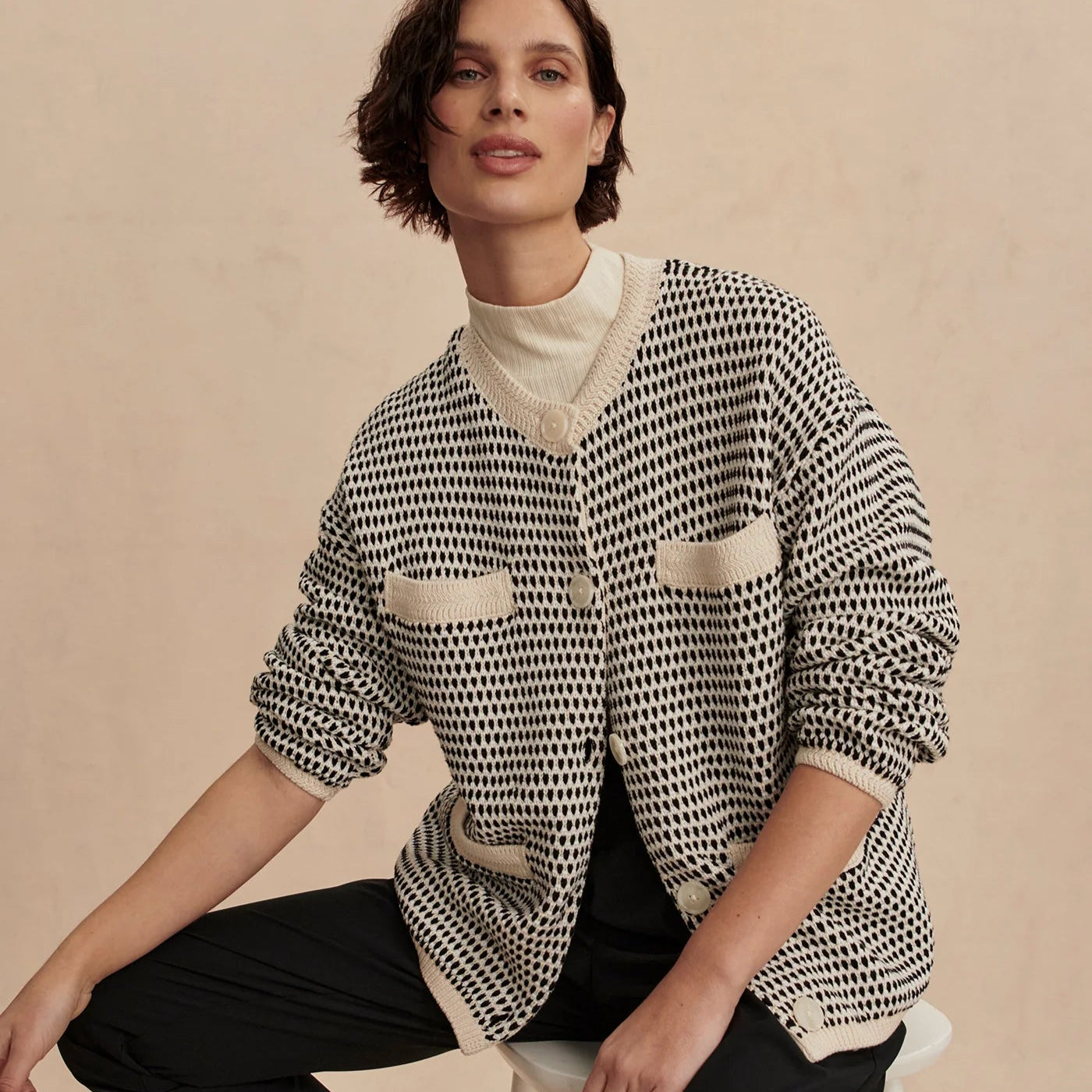 Varley Tidewell Textured Knit Jacket in Birch Multi Stitch