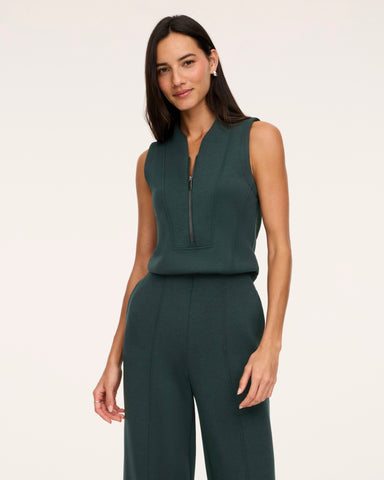 Spanx AirEssentials Shawl Collar Half Zip Jumpsuit in Night Forest Heather at Baseline Social