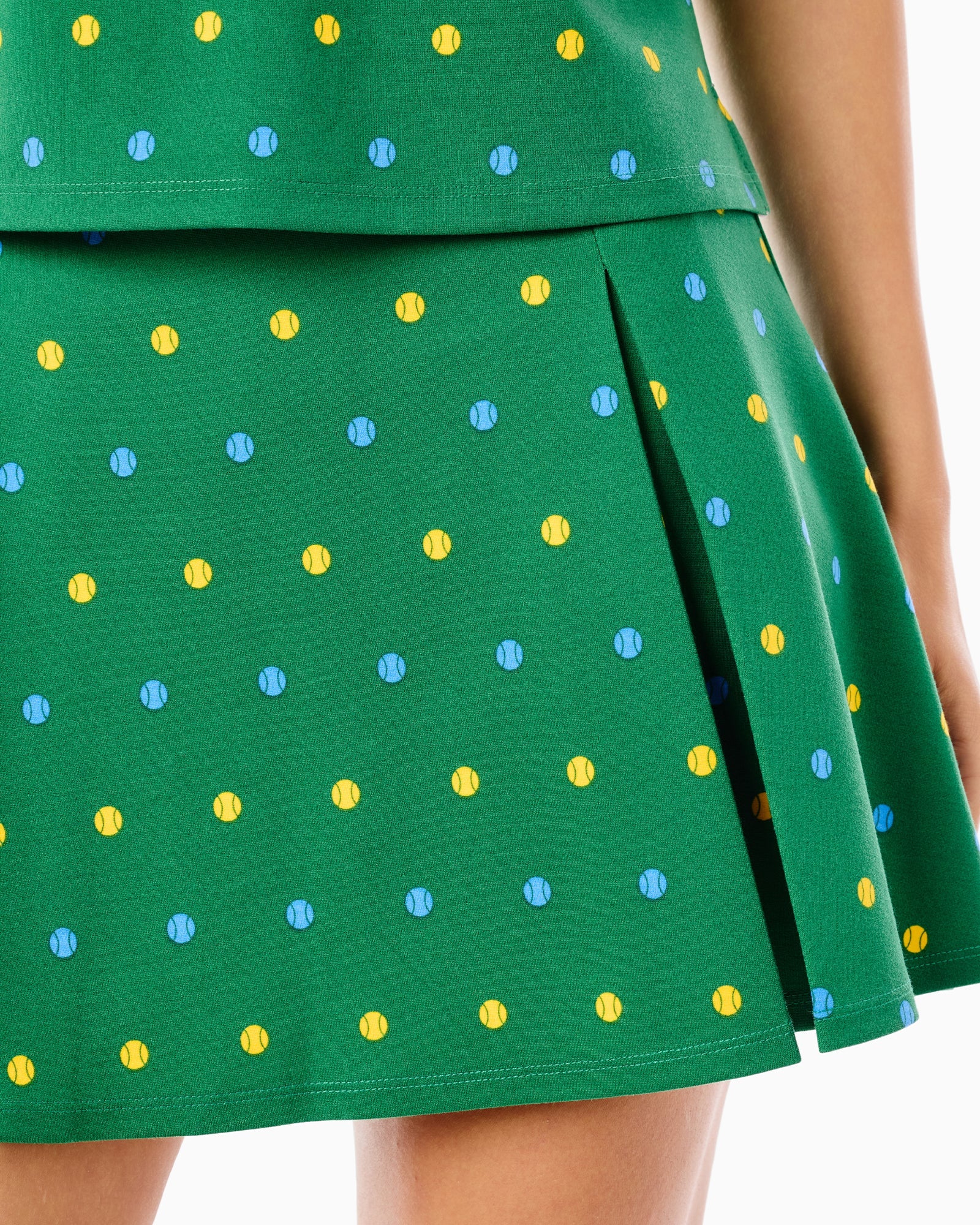 Addison Bay Ponte Virginian Pleated 14.25" Skort in Evergreen Serve at Baseline Social