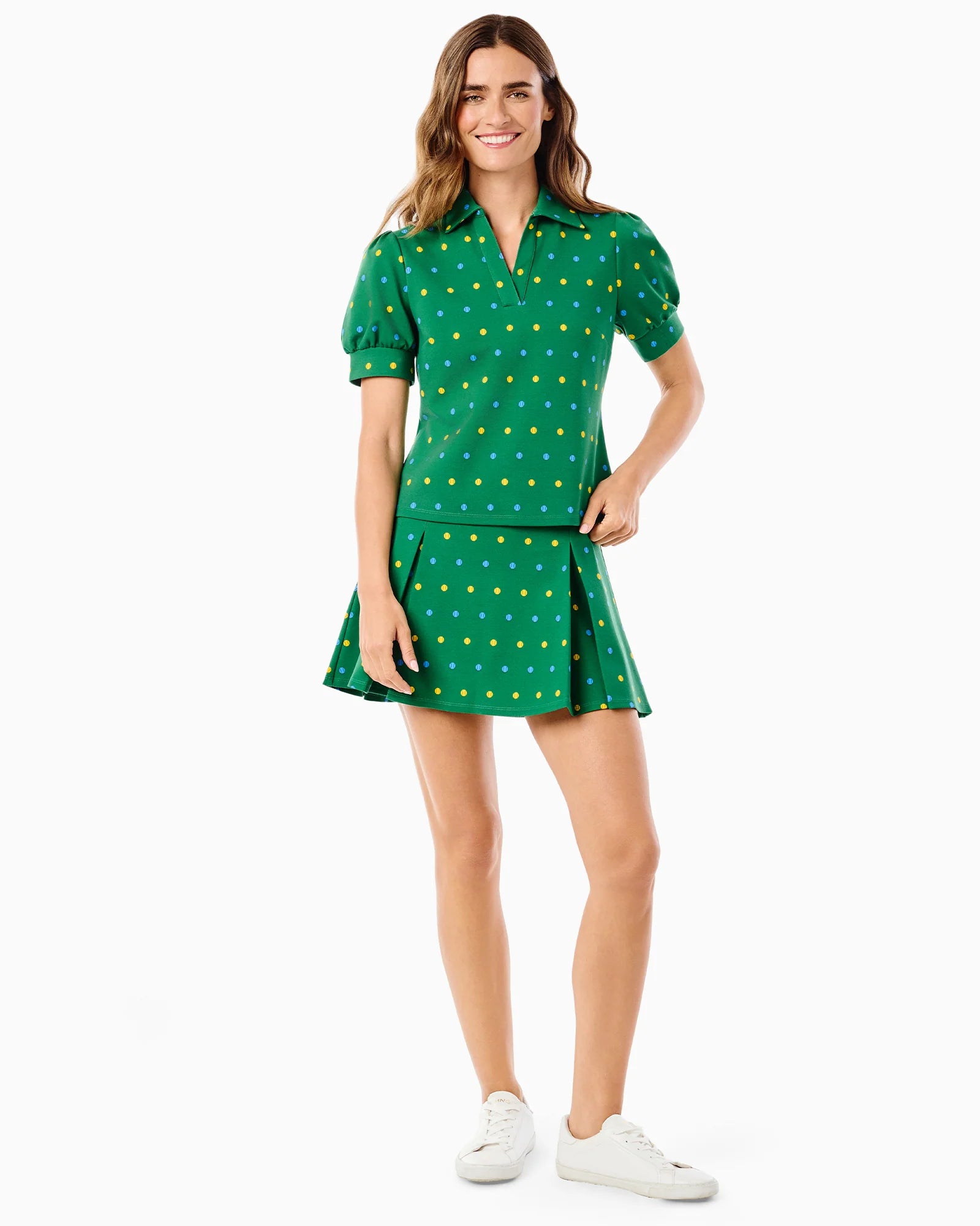 Addison Bay Ponte Virginian Pleated 14.25" Skort in Evergreen Serve at Baseline Social